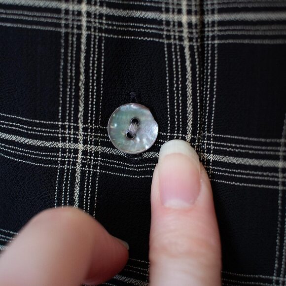 Windowpane Plaid Black Blouse VTG 14 Button Front Long Sleeve Rena Rowan - Picture 6 of 9